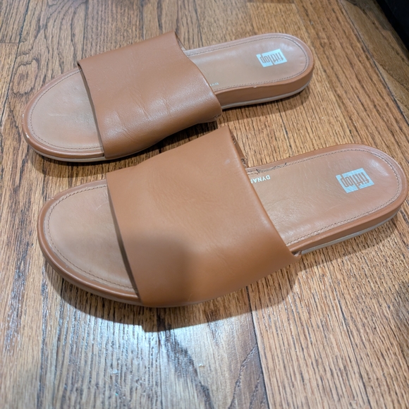 Tan Leather Slide Sandals - Picture 1 of 4